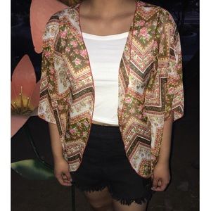 Brown /pink floral Kimono